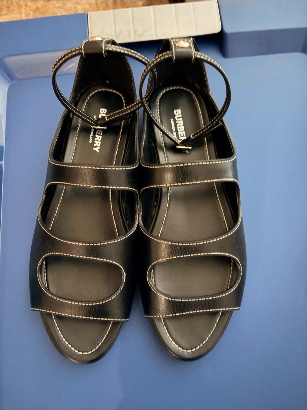 Burberry Black Leather Strappy Ankle Sandals